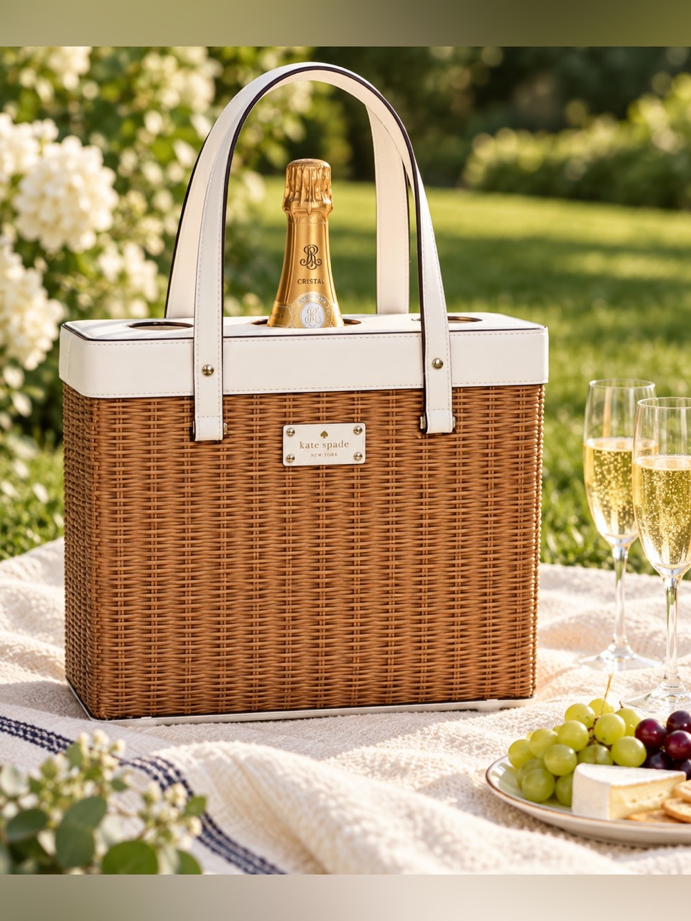 NWT kate spade white leather Pack a Picnic wine and champagne tote brand new!